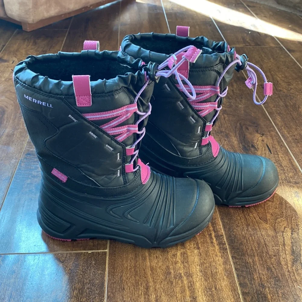 Merrell Black and Pink Kids Rain & Snow Boots - Picture 7 of 10